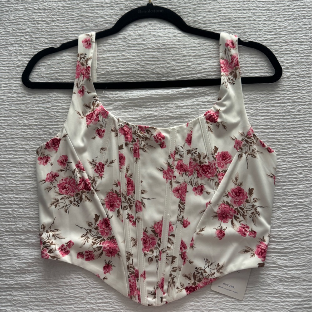 Floral Ivory and Pink Corset Crop Top